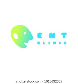 Badge isolated on white background. Head patient for special doctor. Template logo for ear, nose and throat treatment. Concept ENT clinic. Medical sign. Vector illustration. 