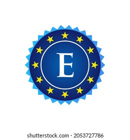 Badge And Label Logo Design On Letter E. E Letter Vintage Badge Retro Vector Logo Template Badges, Labels, Emblems, Marks And Design