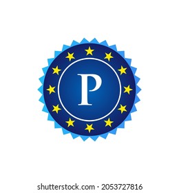 Badge And Label Logo Design On Letter P. P Letter Vintage Badge Retro Vector Logo Template Badges, Labels, Emblems, Marks And Design