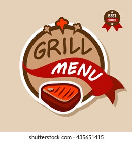 Badge, label, logo, icon design templat of grill menu