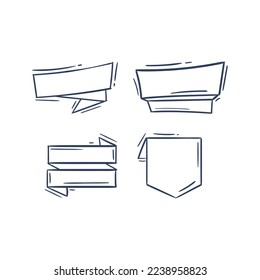 Badge label ribbon logo drawing outline. Set of flag tag hand drawn doodle vector illustration
