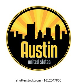 Badge, label or stamp with Austin skyline, vector illustration