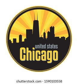 Badge, label or stamp with Chicago skyline, vector illustration