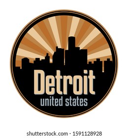 Badge, label or stamp with Detroit skyline, vector illustration