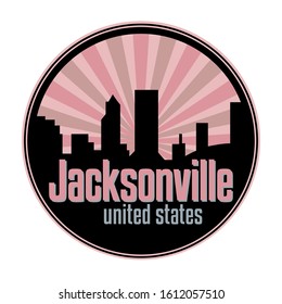 Badge, label or stamp with Jacksonville skyline, vector illustration