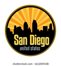 Badge, label or stamp with San Diego skyline, vector illustration