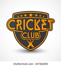 Badge, label or sticker with bat, ball and text Cricket Club.