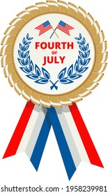 Badge with laurel wreath, logo. Independence day of USA flat vector icon. July fourth celebration party. Objects isolated on a white background.