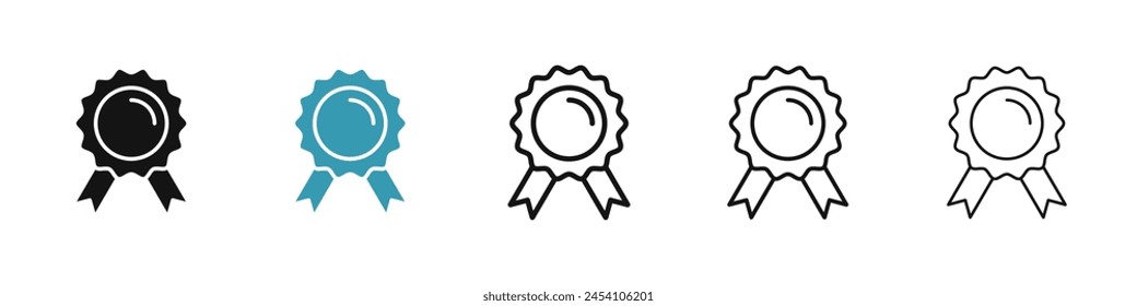 Conjunto de iconos de línea de insignia. Icono del premio de la roseta del primer premio para los diseños de UI.