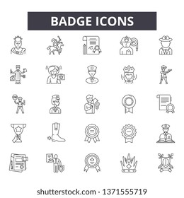 Badge line icons, signs set, vector. Badge outline concept, illustration: badge,deelement,security,isolated