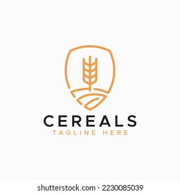 Badge Logo Abstract Oat or Wheat Field On The Shield for Business Cereals Healthy Food Product.