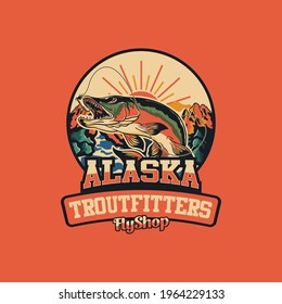 Badge Logo Alaska fish shop light mode view vintage illustration