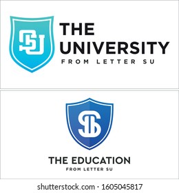 Badge logo blue with shield letter SU protection modern vector suitable for education training coaching school student university