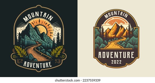 badge Logo Collection of vintage mountain  explorer, hiking, trekking adventure camping emblem graphics