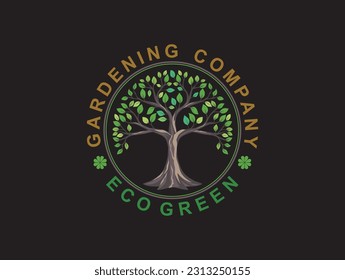 badge logo design,  tree concept logo with a circle frame.