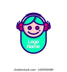 BADGE LOGO WITH GIRL HEAD TEMPLATE