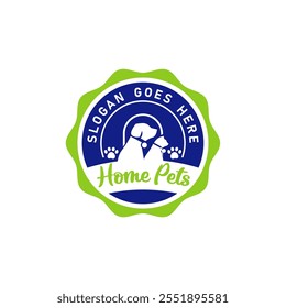 Logotipo de distintivo para loja de animais de estimação Home Care Clinic Animal Veterinary Hospital 