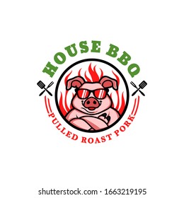 Badge Logo Of Pig Mascot In Vector. Suitable For BBQ Restaurant