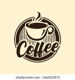 badge logo template of coffee, drink, tea cup in vintage style