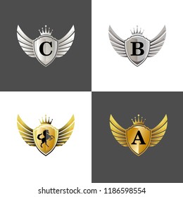 badge logo vector template with shield and wings