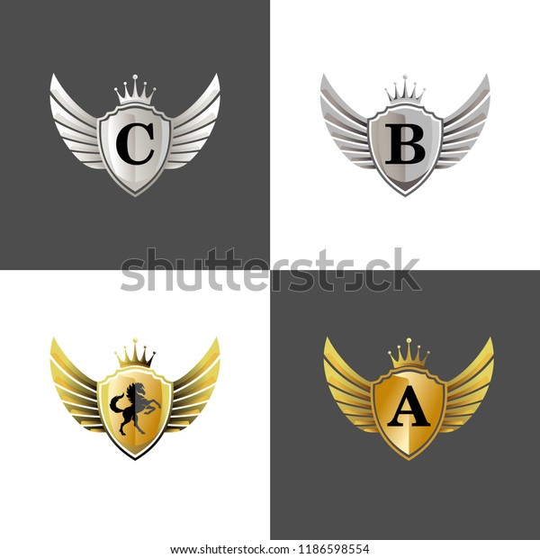 badge logo\
vector template with shield and\
wings