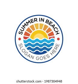 Badge Logos Of Summer Beach Coast Island,  Sea Ocean And Summer Sun Rays Logo Design