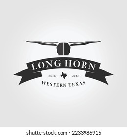 badge longhorn logo vector illustration design, western texas typography