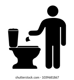 A badge of a man throwing toilet paper in the toilet. Vector illustration.