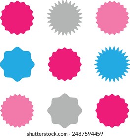 Badge, medal, and seal icon. Starburst, sunburst vector. Sticker and vignette shape