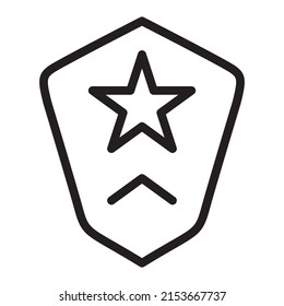 Badge military rank icon.Military star and shield with wings.Army stripes and chevrons. Insignia of officer. Outline vector illustration. Isolated on white background.