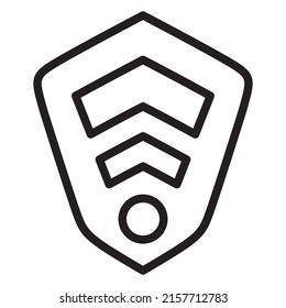 Badge military rank icon.Military star and shield with wings.Army stripes and chevrons. Insignia of officer. Outline vector illustration. Isolated on white background.