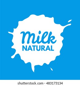 Badge Milk. Splash and blot isolate on background. Emblems Clean