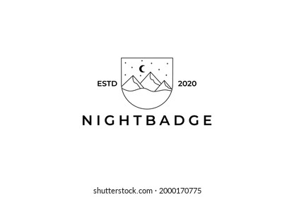 Badge minimalist mountain night logo design