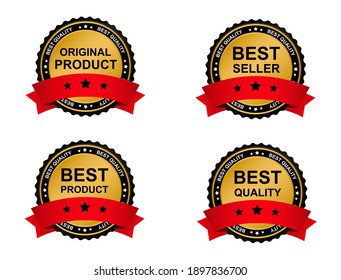 The badge is mixed in gold and black with a red ribbon that reads BEST SELLER's top product
