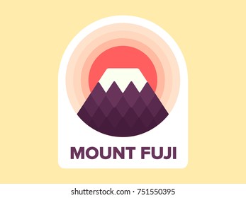 badge mountain fuji icon vector, rising sun above the hill
