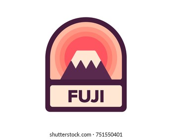 badge mountain fuji icon vector, rising sun above the hill