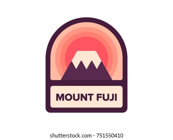 badge mountain fuji icon vector, rising sun above the hill