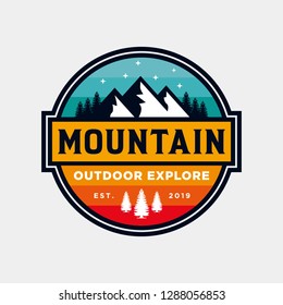 Badge Mountain logo design inspiration, Mountain illustration, outdoor adventure . V