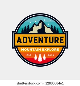 Badge Mountain logo design inspiration, Mountain illustration, outdoor adventure . Vector graphic print for t shirt and other uses. - Vector