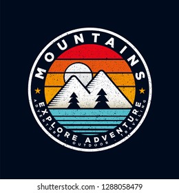 Badge Mountain logo design inspiration, Mountain illustration, outdoor adventure . Vector graphic print for t shirt and other uses. - Vector