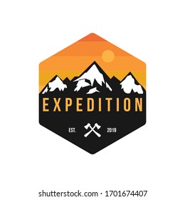 Badge Mountain logo design inspiration, Mountain illustration, outdoor adventure .
