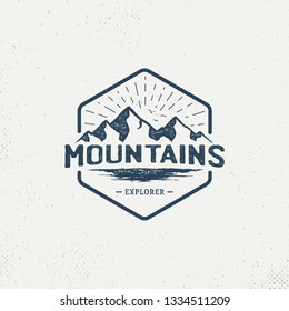 Badge Mountain vintage logo design inspiration, Mountain illustration, outdoor adventure . Vector graphic print for t shirt and other uses. - Vector