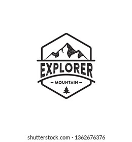 Badge Mountain vintage logo design inspiration, Mountain illustration, outdoor adventure . Vector graphic print for t shirt. - Vector