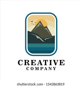 Badge Mountain vintage logo design inspiration, Mountain illustration, outdoor adventure . Vector graphic print for t shirt. - Vector