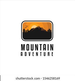 Badge Mountain vintage logo design inspiration, Mountain illustration, outdoor adventure . Vector graphic print for t shirt. - Vector