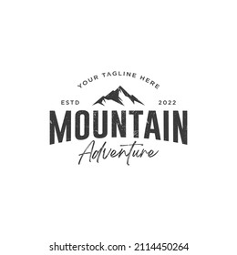 Badge Mountain vintage logo design inspiration, Mountain illustration, outdoor adventure . Vector graphic print for t shirt. - Vector