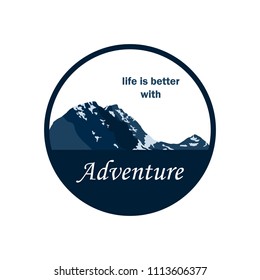 Badge with mountains in flat style. Vector illustration