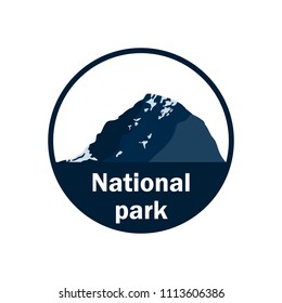 Badge with mountains in flat style. Vector illustration