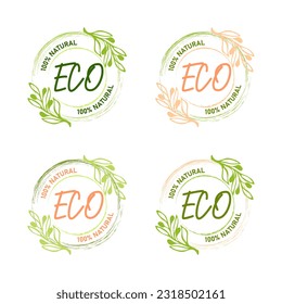 Badge for natural food and drink and other eco-friendly products in different color options