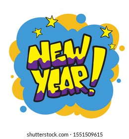 badge new year, stars, pop art, fresh, illustration